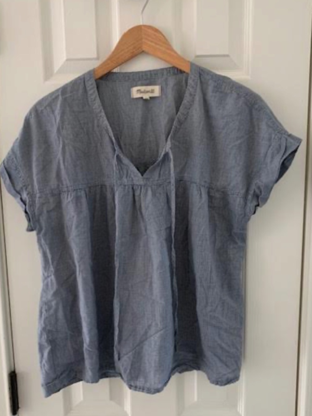 Madewell Tie-Front Popover Top in Mini Gingham Check, size L - Picture 2 of 4